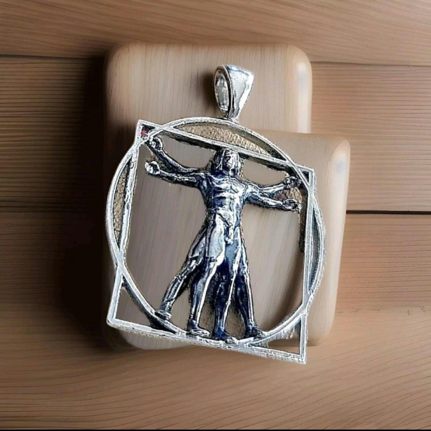 Vitruvian Man sterling Silver Pendant - Leonardo da Vinci's Renaissance Art - Artistic gift