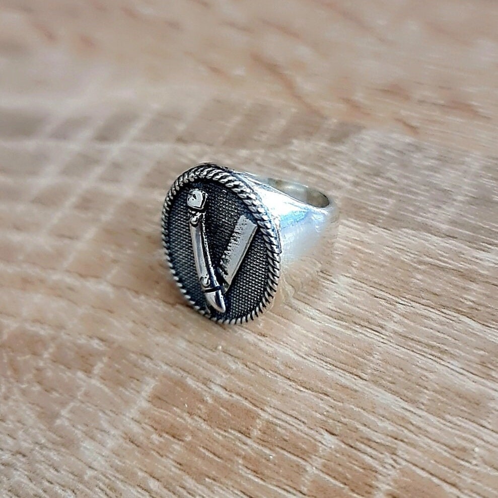 Handmade Sterling Silver Barber Razor Signet Ring - Gothic Style