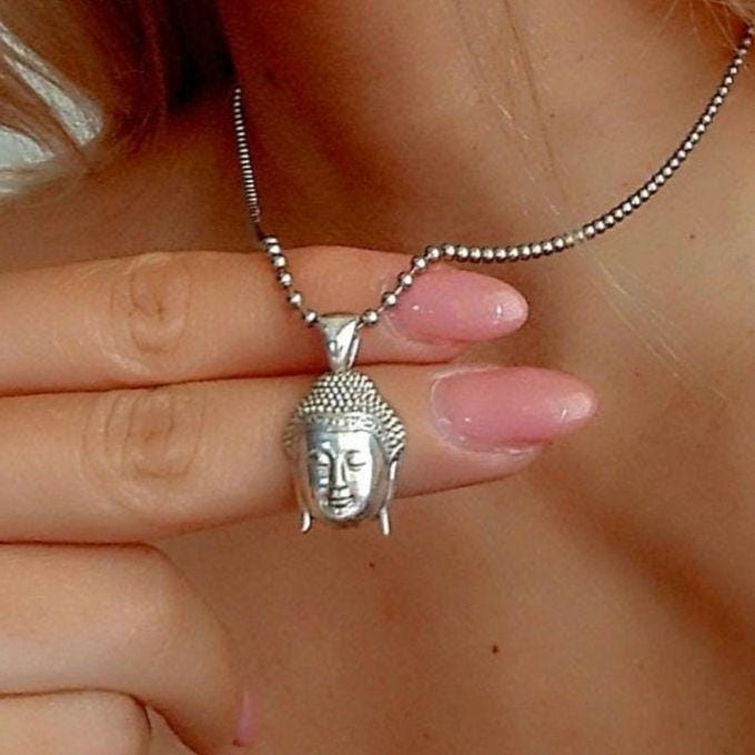 Handmade Silver Buddha Head Pendant: Gothic Yoga Jewelry