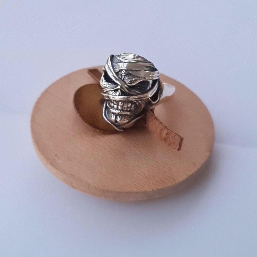 Eddie Mummy Skull Ring – Egyptian Rock Jewelry – Unique Heavy Metal Statement Handmade Sterling Silver