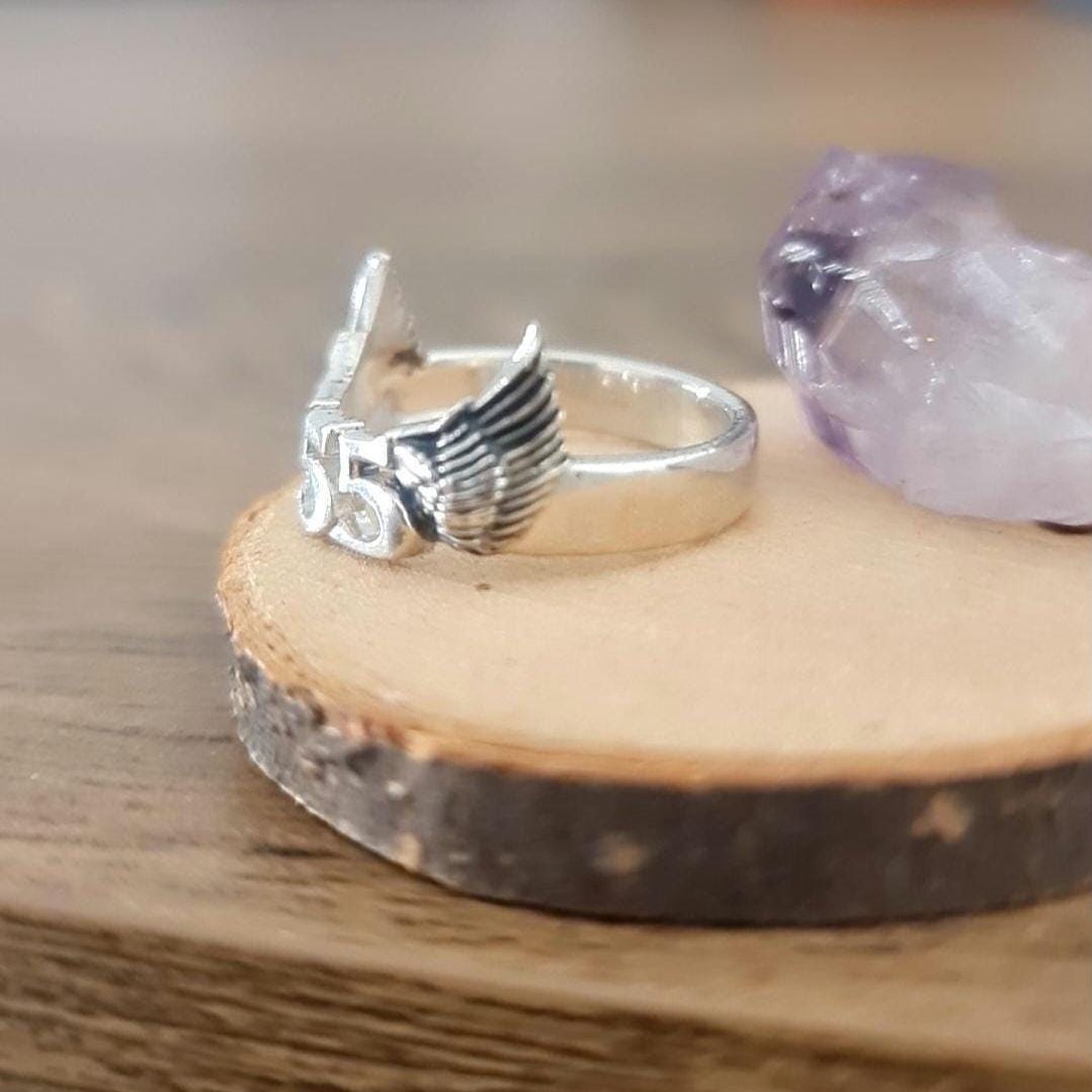 555 Angel wing Sterling Silver Ring - symbolise change -signifies adventure & open-mindedness