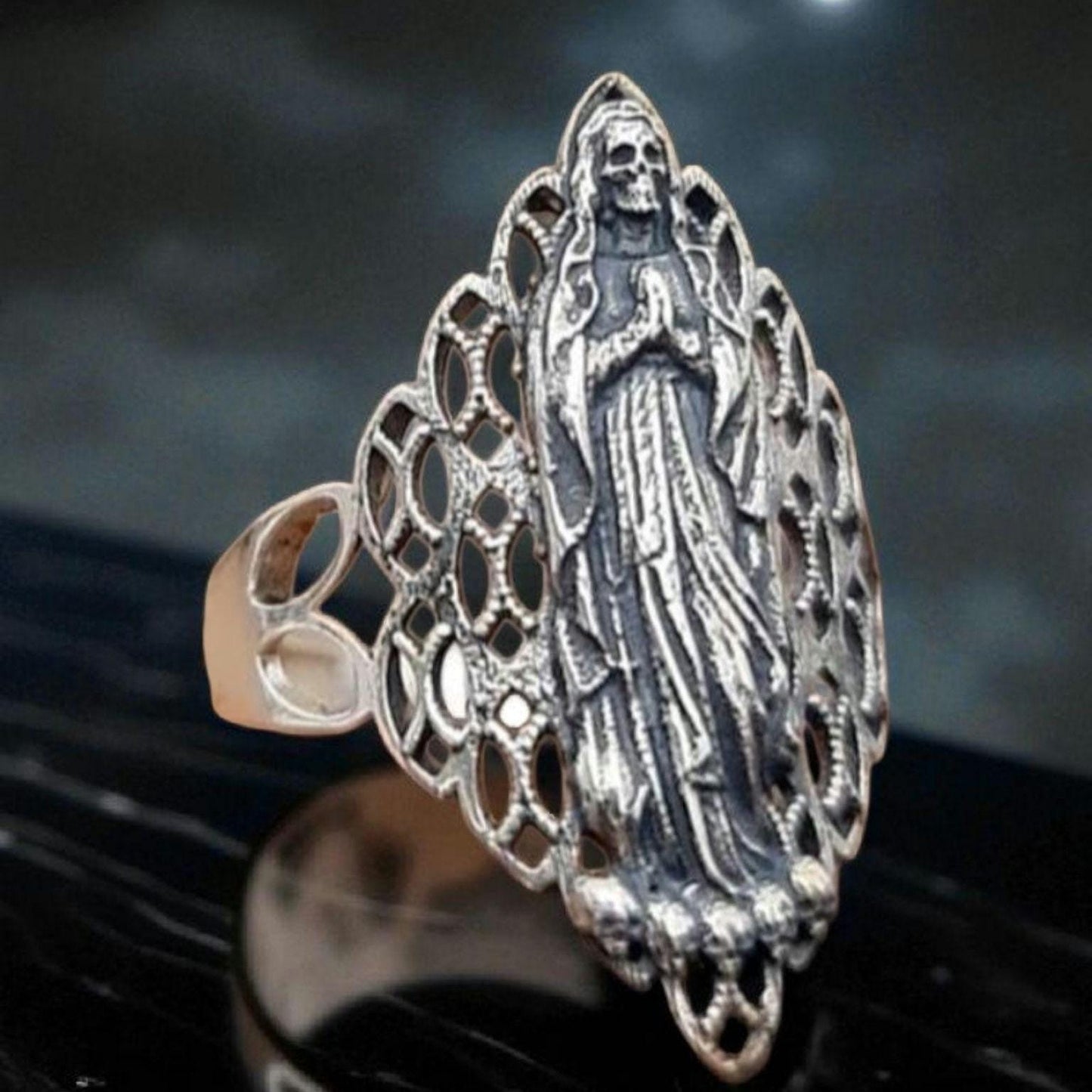 Santa Muerte Ring 925 Silver - Beautifully Crafted Santa Muerte Ring -Saint Death Ring unique pattern