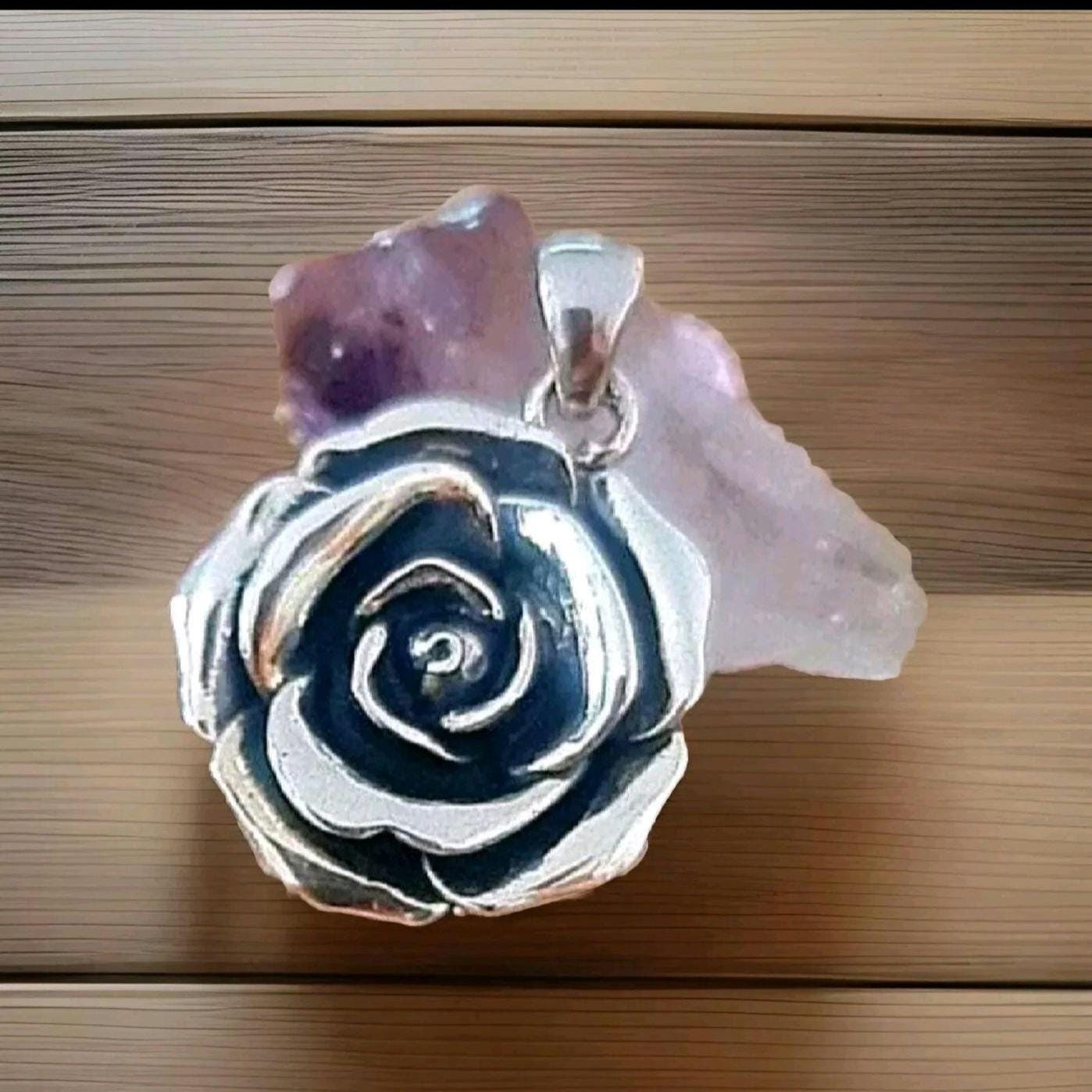 Oxidized Sterling Silver Rose Pendant - Handmade Floral Necklace
