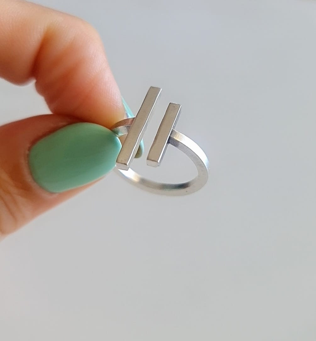 Handmade Sterling Silver Parallel Bars Ring: Minimalist Geometric Jewelry