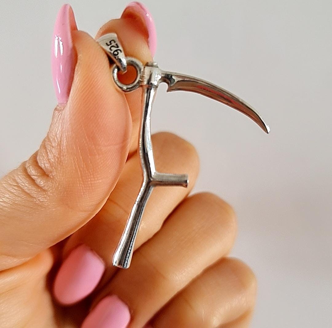 Sterling Silver Grim Reaper Scythe Pendant: Gothic Handmade Jewelry
