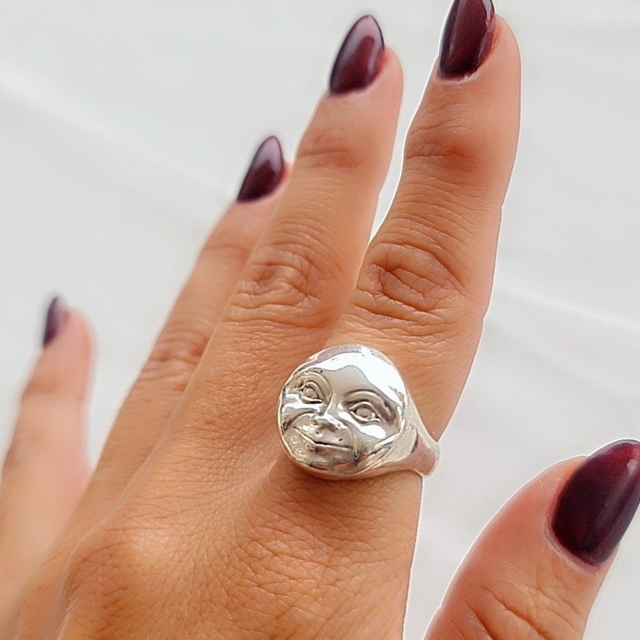 Handcrafted Sterling Silver Full Moonface Ring - Celestial Jewelry