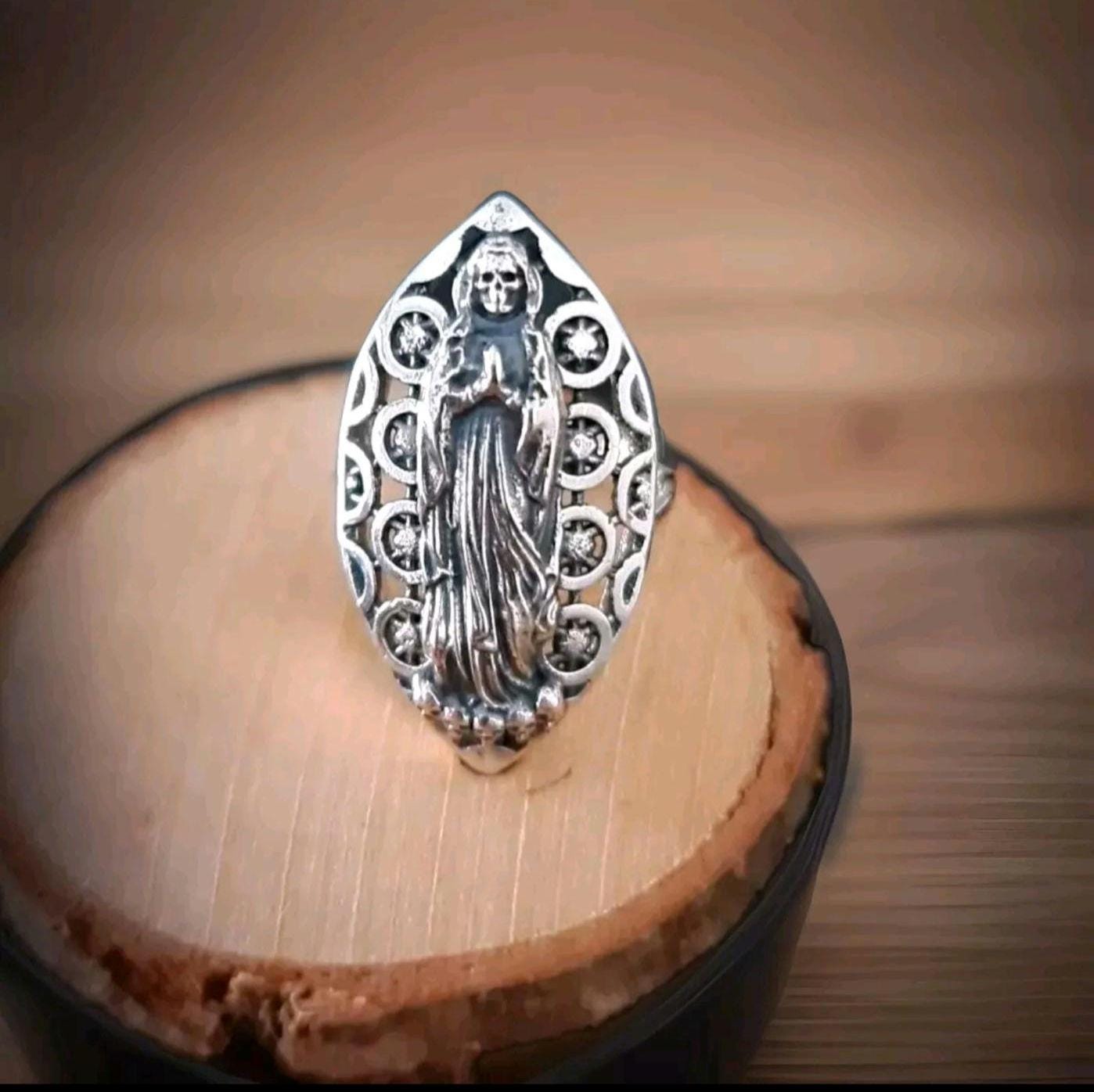Santa Muerte Ring 925 Silver - Handcrafted Santa Muerte Ring -Saint Death Ring with modern pattern