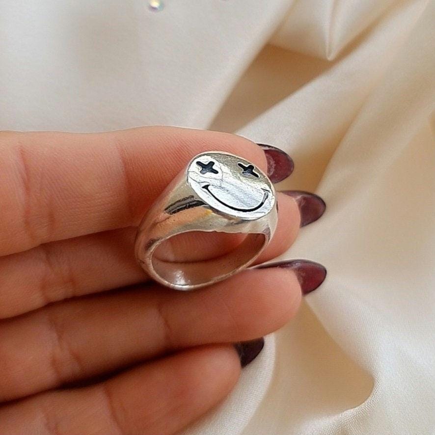 Smiley face Ring sterling silver Handcrafted with care - solid sturdy