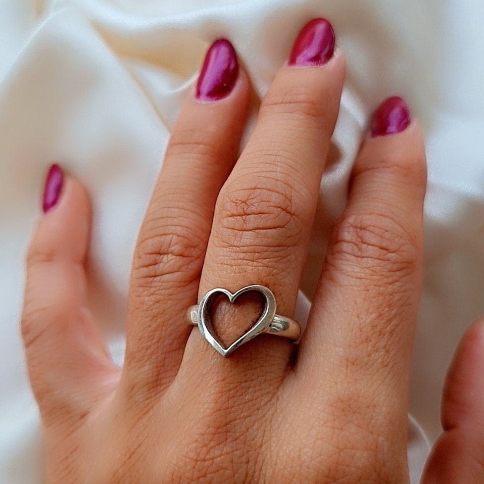 Open Heart Ring Sterling Silver, Minimalist Ring, Geometric