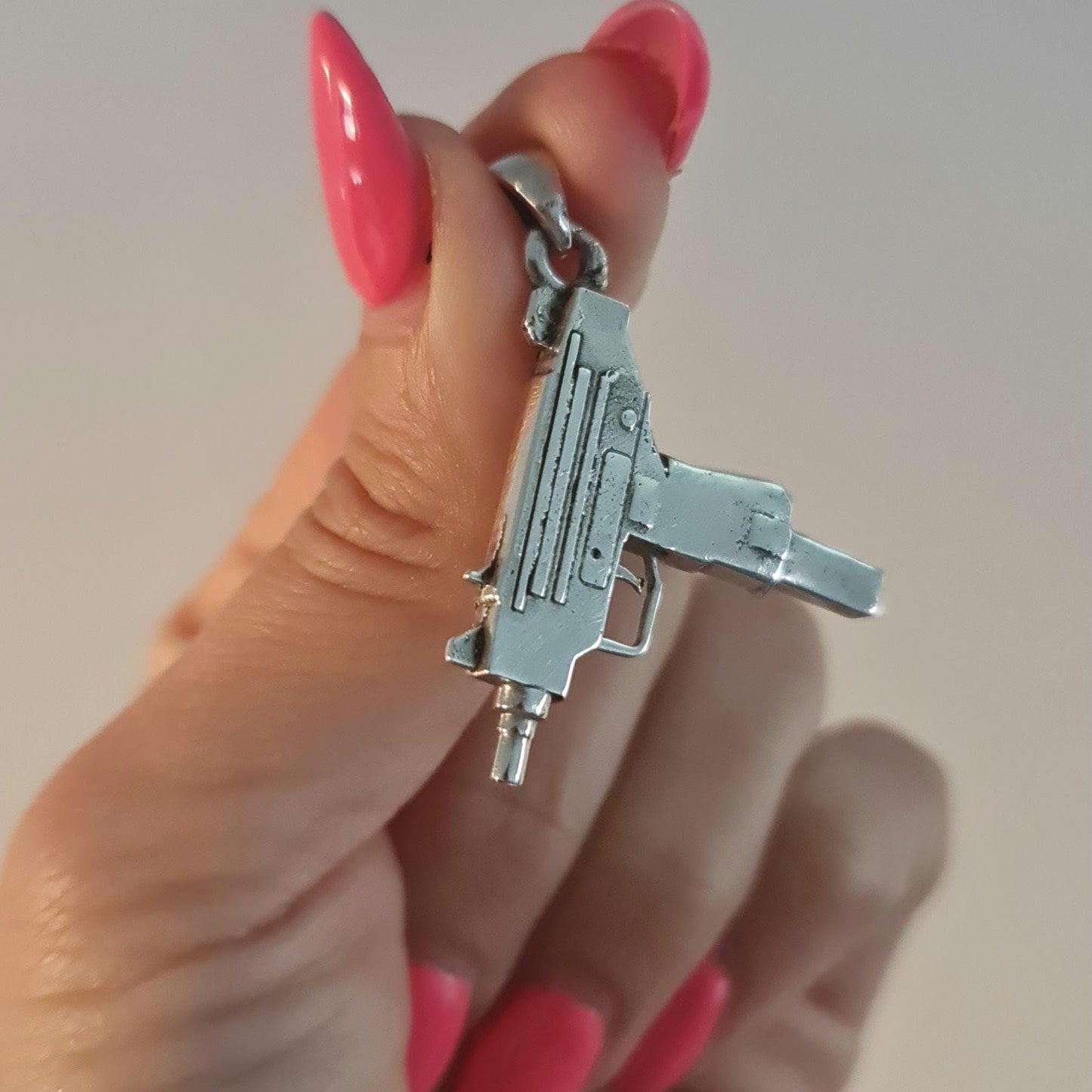 Uzi gun pendant, 925 sterling Silver weapon style, Army jewelry, handmade steampunk