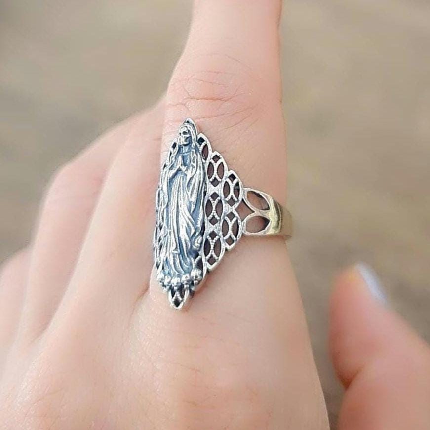 Santa Muerte Ring 925 Silver - Beautifully Crafted Santa Muerte Ring -Saint Death Ring unique pattern