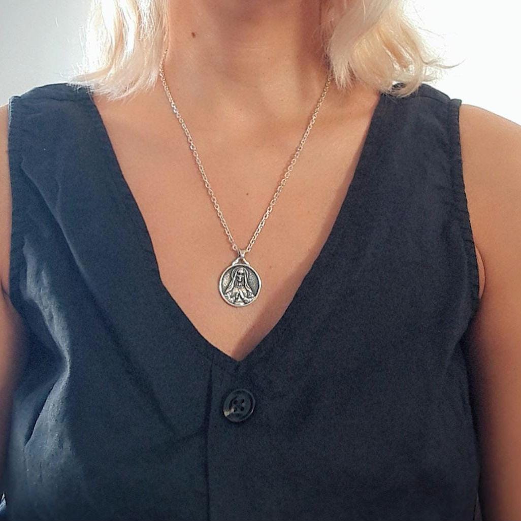 925 Silver Santa Muerte Pendant: Handmade Gothic Necklace