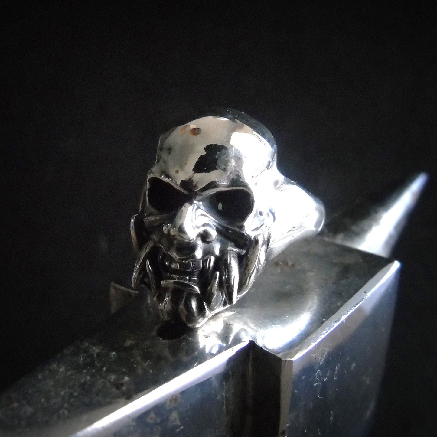 Samurai Japanese Skull Ring Sterling Silver Art, Ancient & Modern Japanese Style