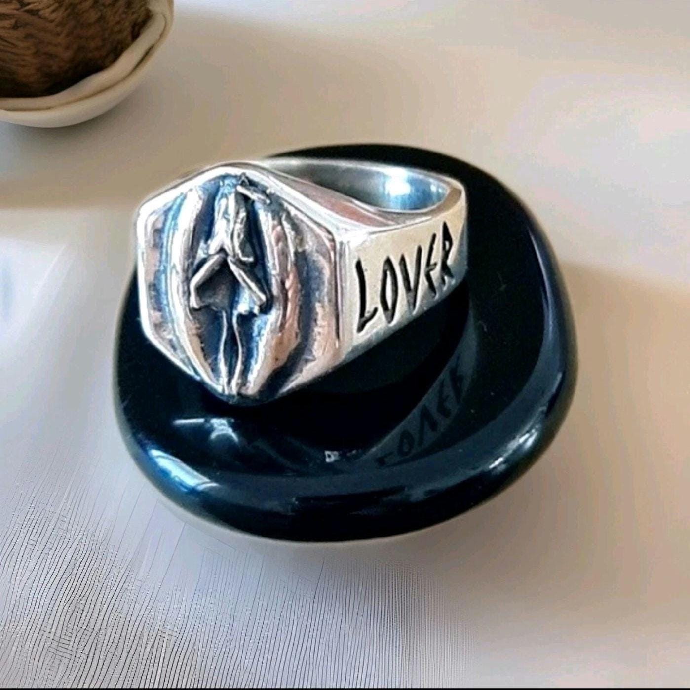 Handmade Gothic Sterling Silver "PU**Y LOVER" Ring