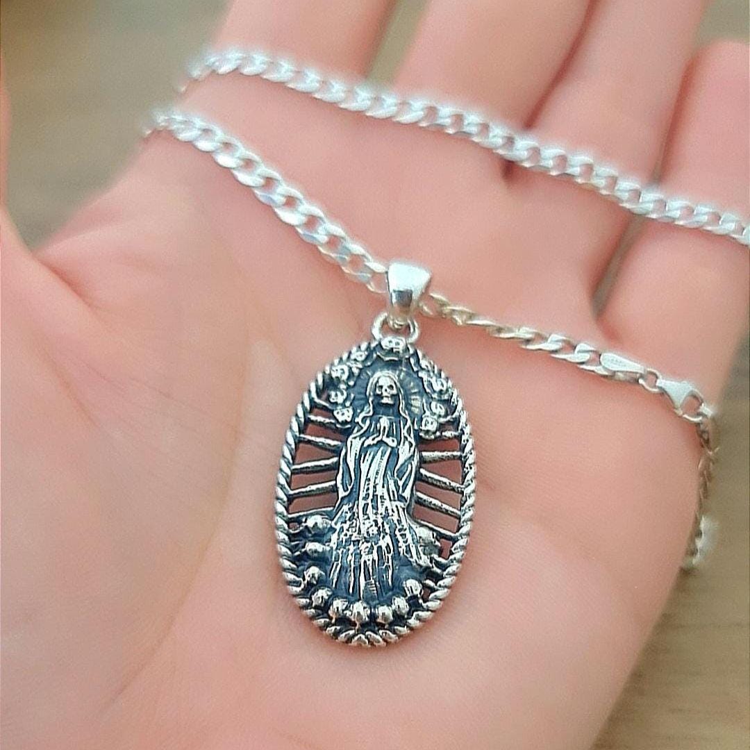 Santa Muerte Pendant - Distinctly Angel of Death's Mystique "amuleto de plata"