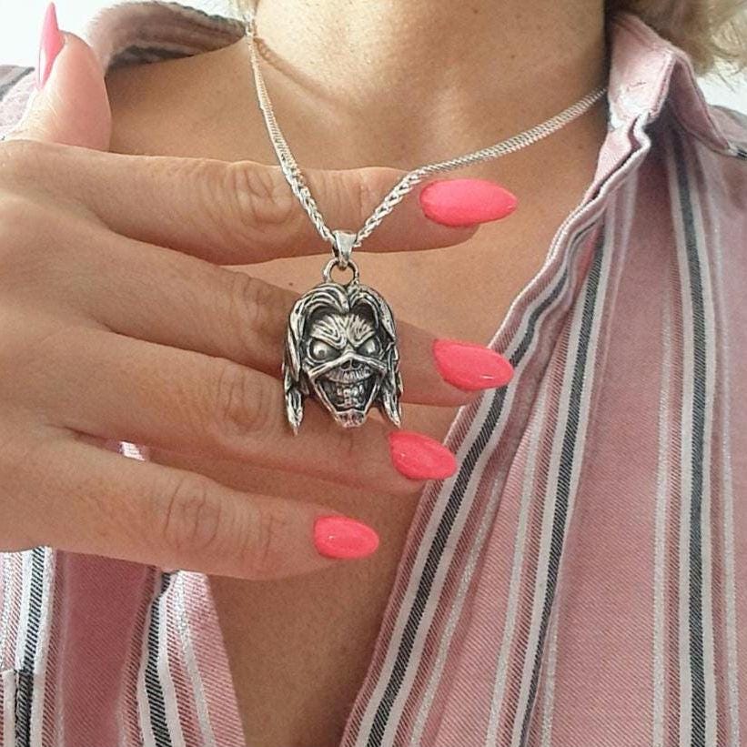 Eddie Killers Pendant, Skull Pendant, Biker - Rock - Heavy metal statement charm Sterling silver