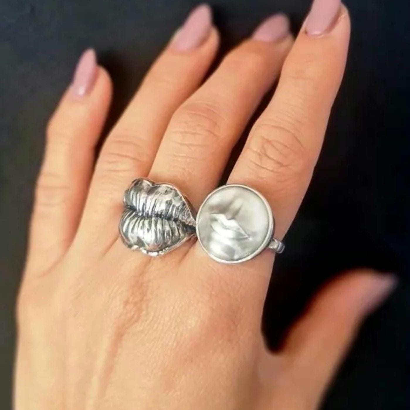 Kissing Lips Ring - sterling silver masterfully designed to convey a message of love & affection