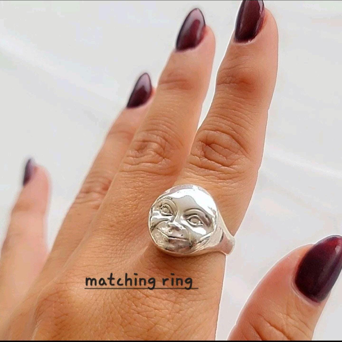 Crescent full Moon Face Pendant in 925 Sterling Silver - Unique Handcrafted solid