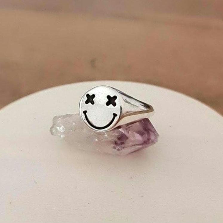 Smiley face Ring sterling silver Handcrafted with care - solid sturdy