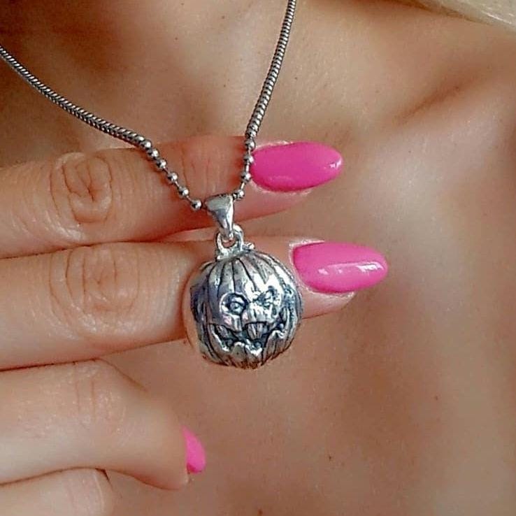 Jack-o'-Lantern Pumpkin Pendant -Spooky Halloween Jewelry- Handmade Sterling Silver-