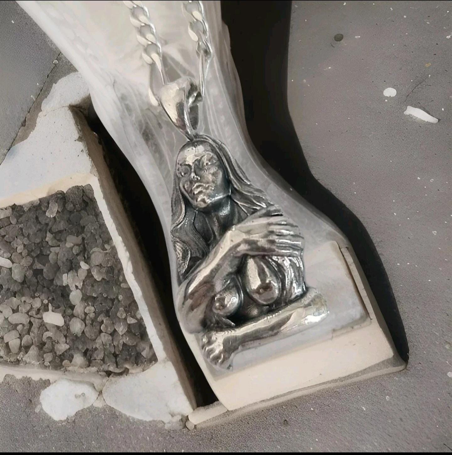 Retro topless godess held by man's arms- Pendant in 925 Sterling Silver -Unique Handcrafted Gift for Her or him