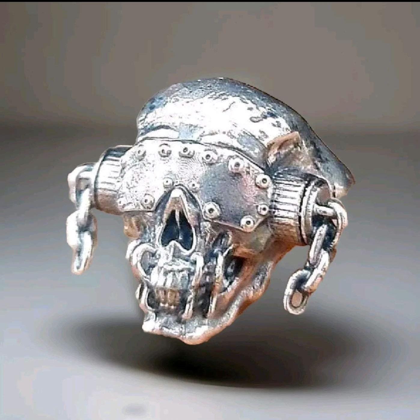 Handmade Sterling Silver Vic Rattlehead Skull Ring - Heavy Metal Biker Jewelry