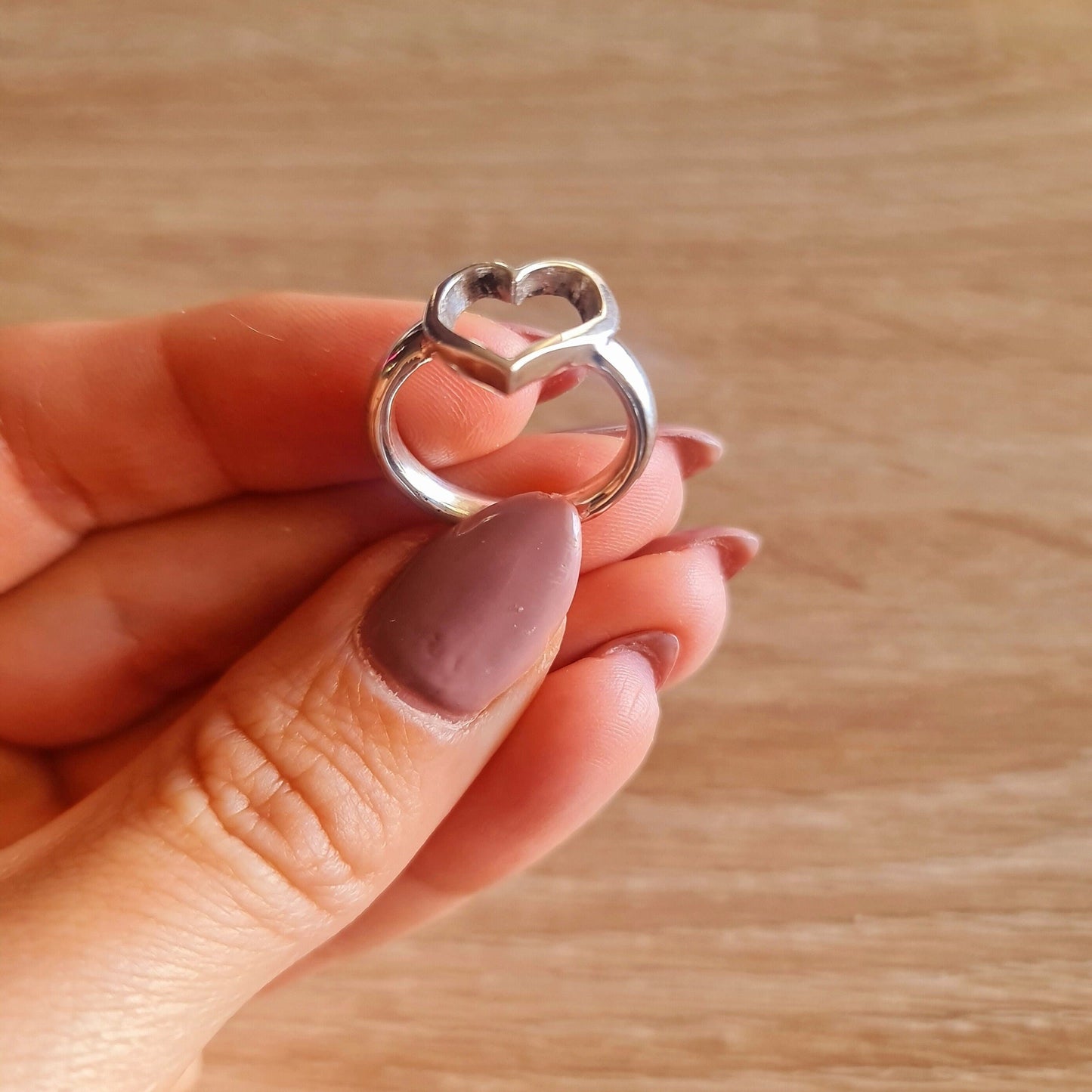 Open Heart Ring Sterling Silver, Minimalist Ring, Geometric