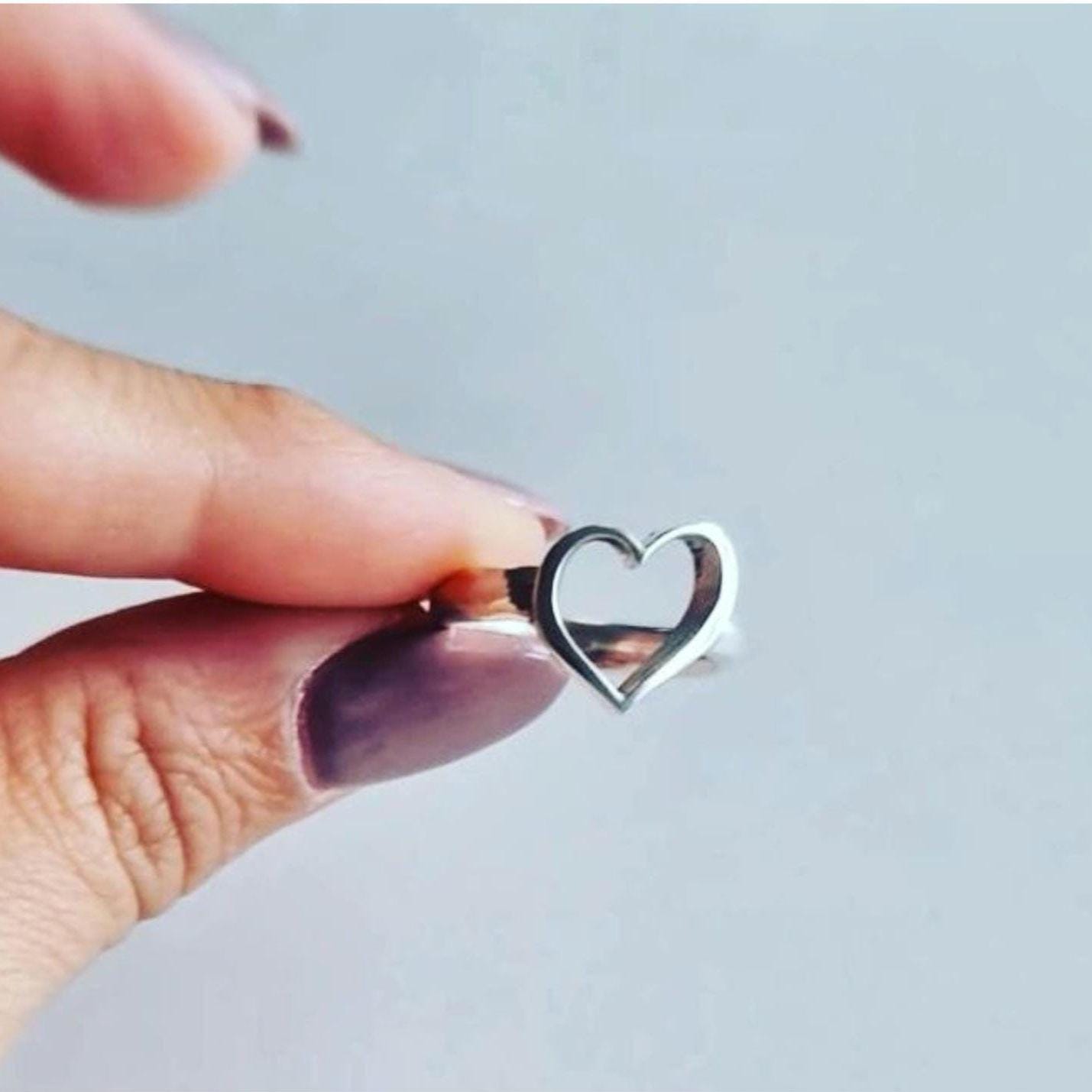 Open Heart Ring Sterling Silver, Minimalist Ring, Geometric