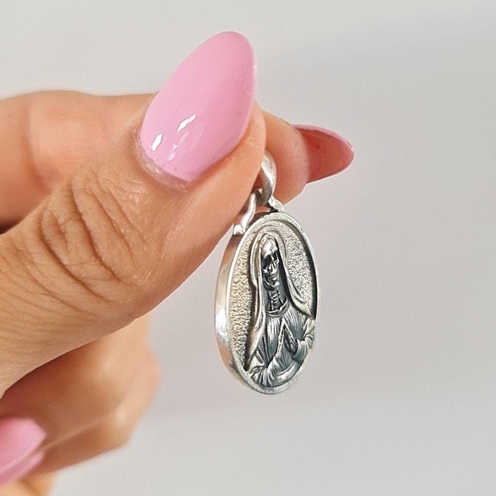 925 Silver Santa Muerte Pendant: Handmade Gothic Necklace