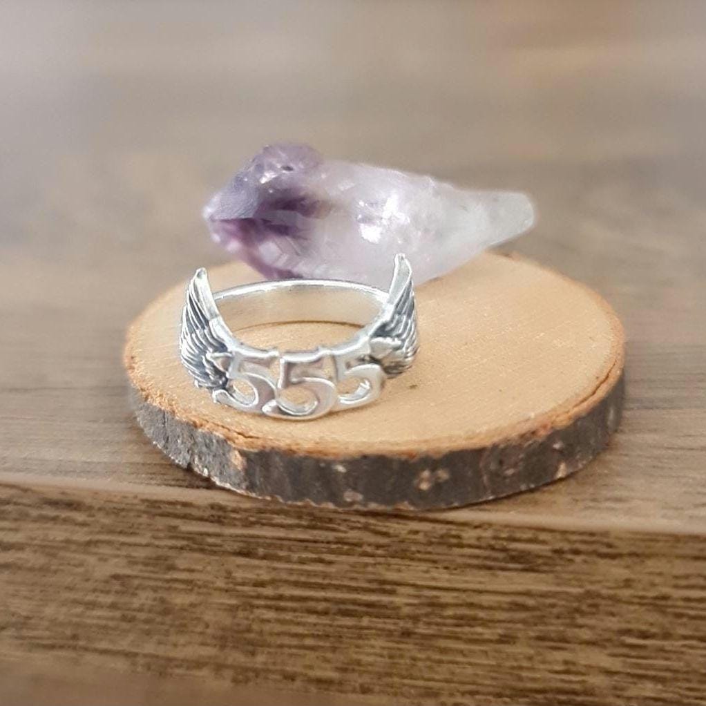 555 Angel wing Sterling Silver Ring - symbolise change -signifies adventure & open-mindedness