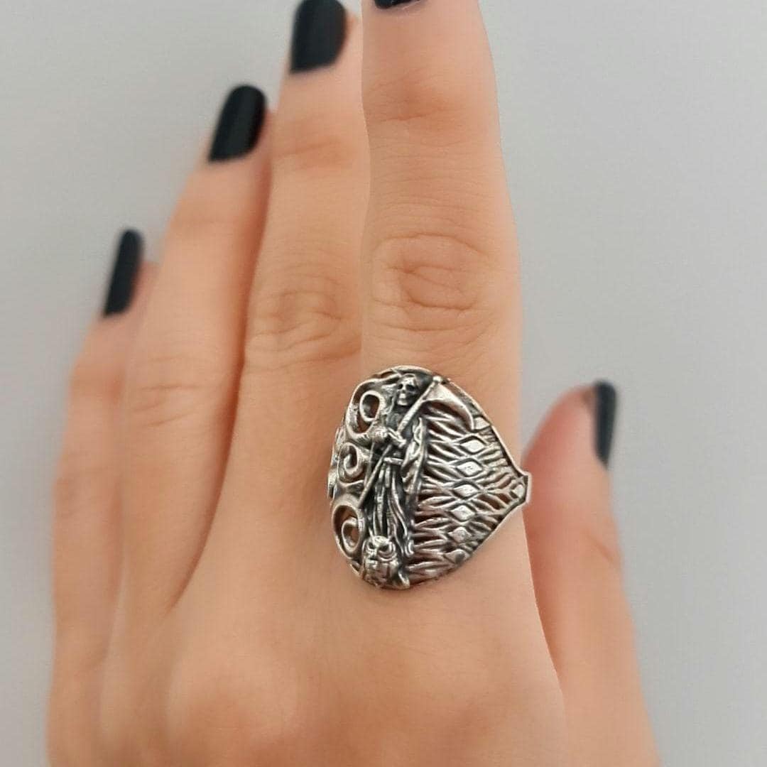 Santa Muerte Ring 925 Silver -Saint Death Ring with modern pattern solid Ring