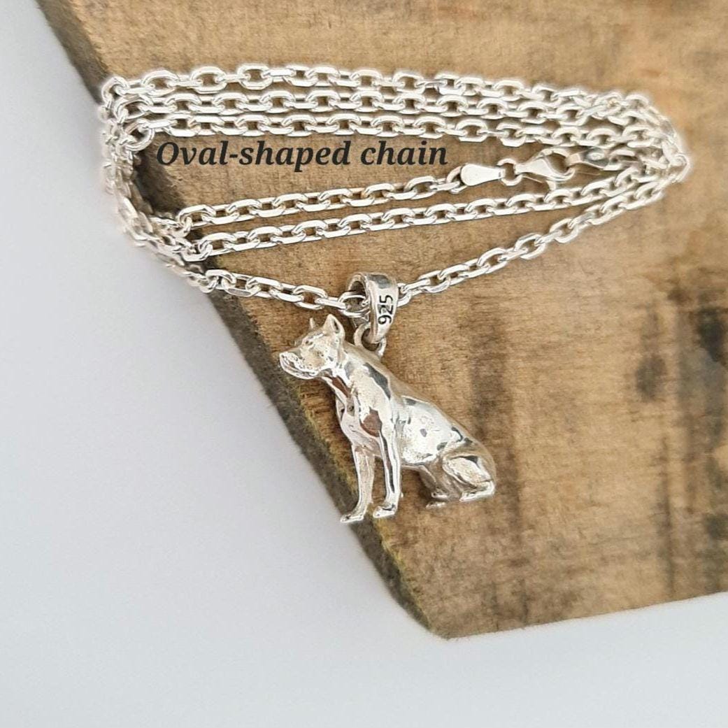 Pitbull Sterling Silver Solid figurine Pendant - Pitbull Gift for Lovers of the Breed