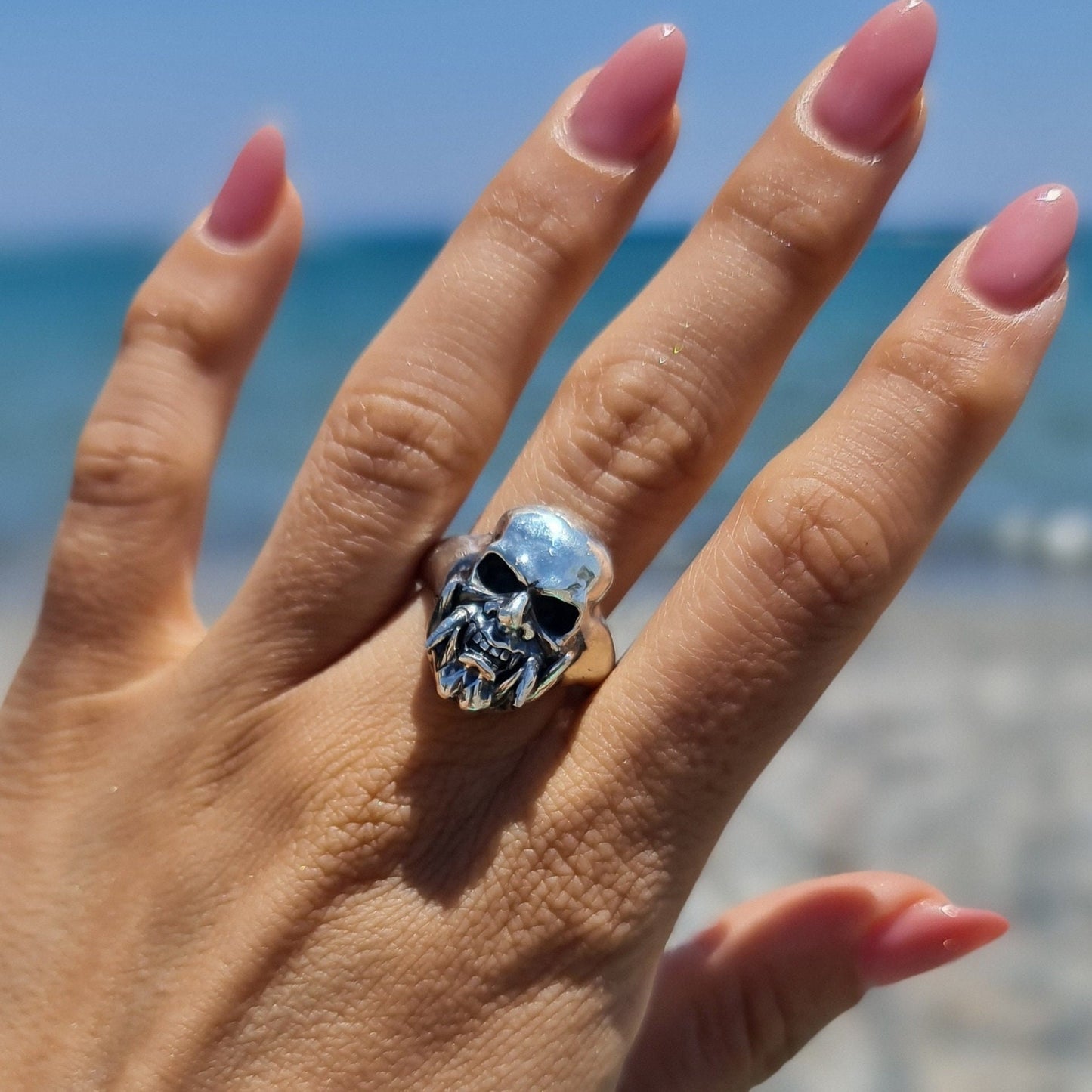 Samurai Japanese Skull Ring Sterling Silver Art, Ancient & Modern Japanese Style