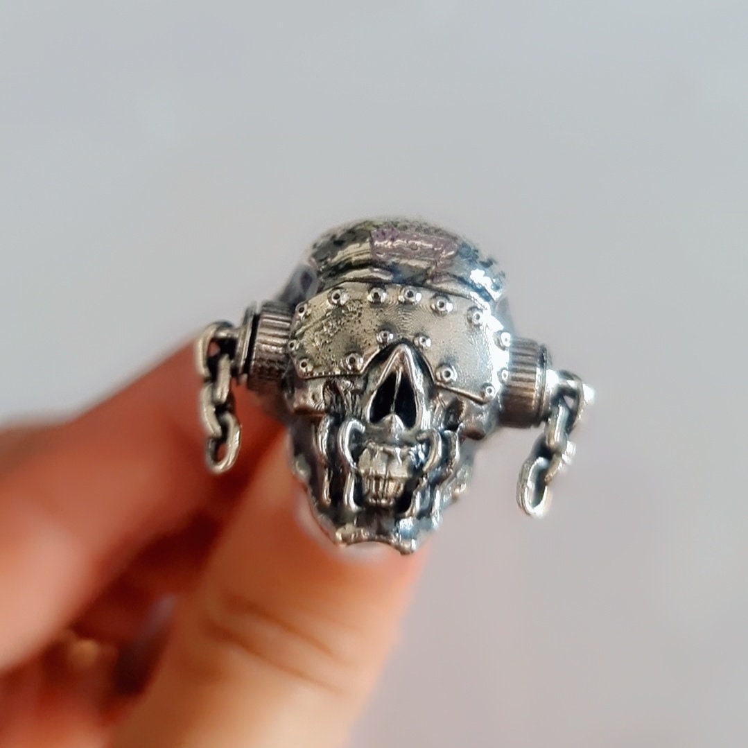 Handmade Sterling Silver Vic Rattlehead Skull Ring - Heavy Metal Biker Jewelry