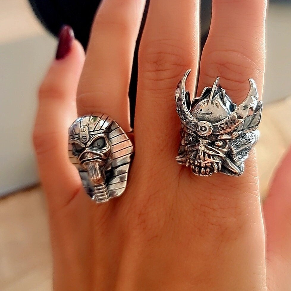 Handmade Sterling Silver Eddie Samurai Skull Ring - Japanese - Eddie Ring- Unique design - Rock Ring- Heavy metal Ring