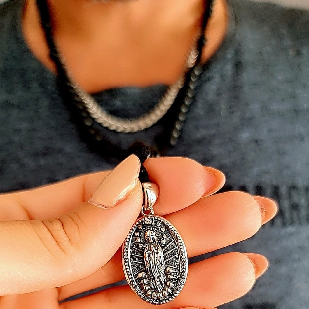 Handmade La Santa Muerte RosaryPendant -Sterling Silver- A Precious Symbol of Belief and Protection -