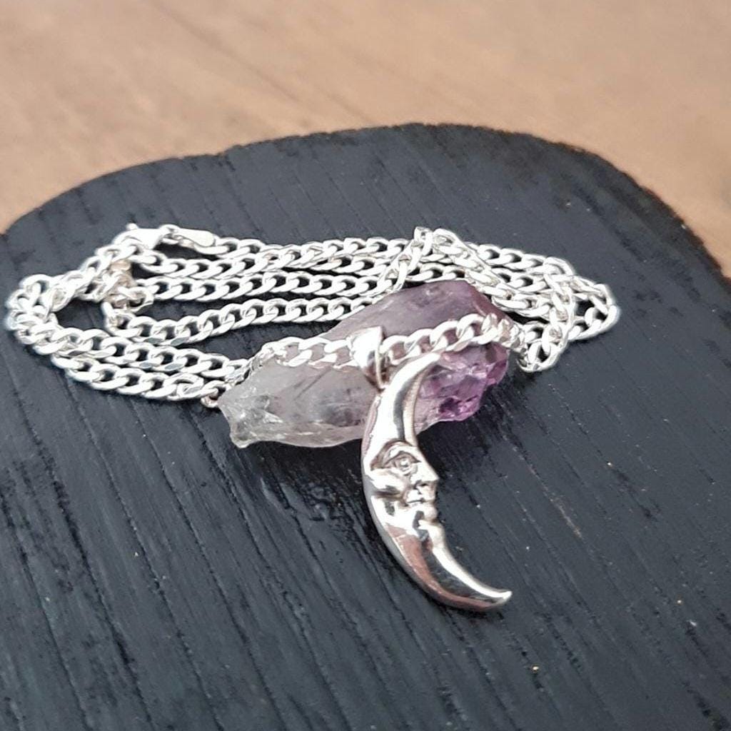 Crescent half Moon Face Pendant in 925 Sterling Silver - Unique Handcrafted