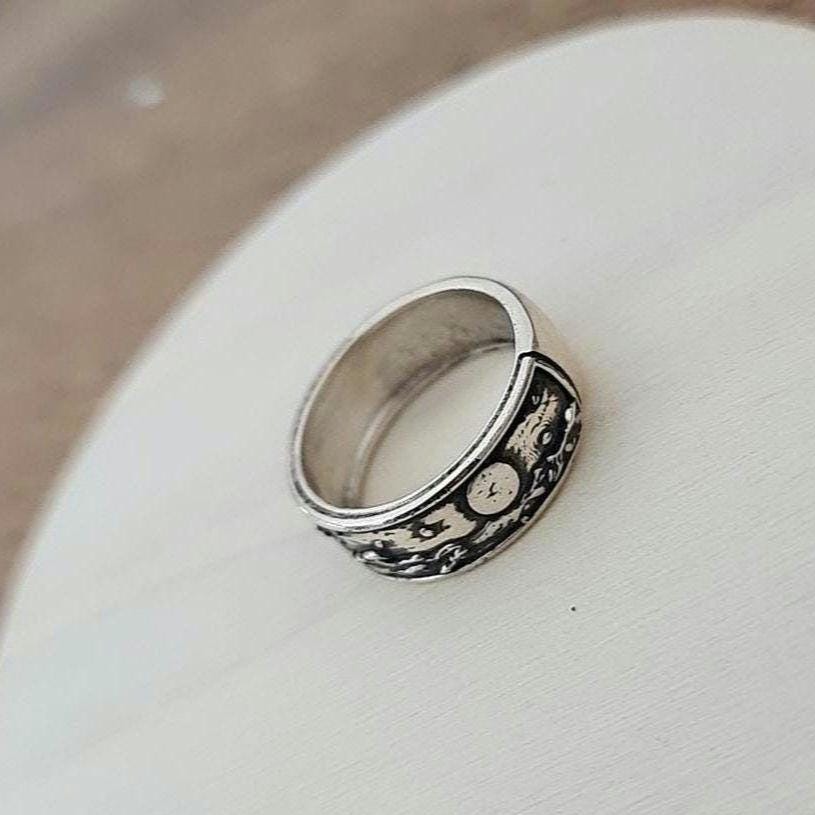 Oxidized Sterling Silver Japanese Wave Ring: Handmade Gothic Jewelry