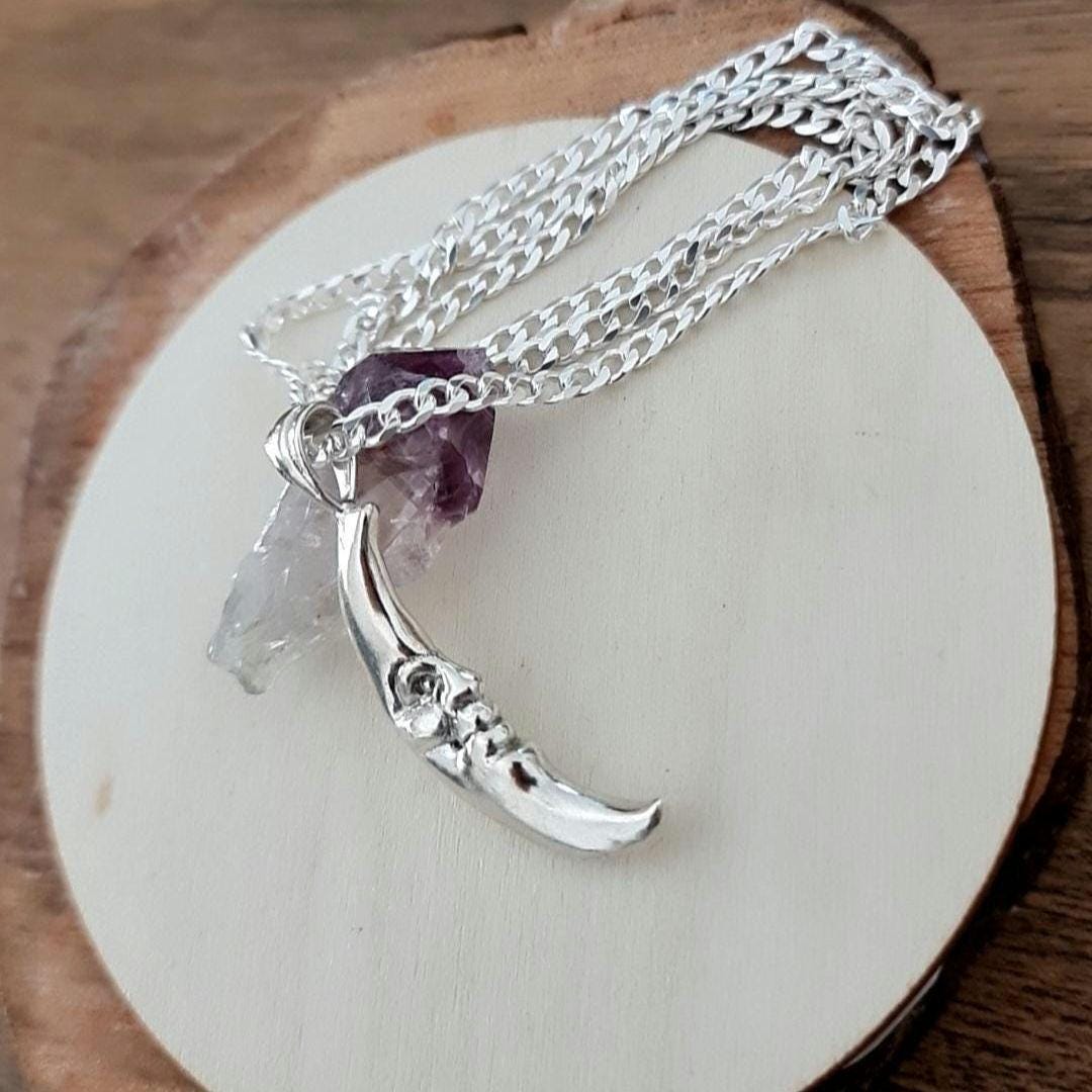 Crescent Moon Face Pendant 925 Sterling Silver - Unique Handcrafted