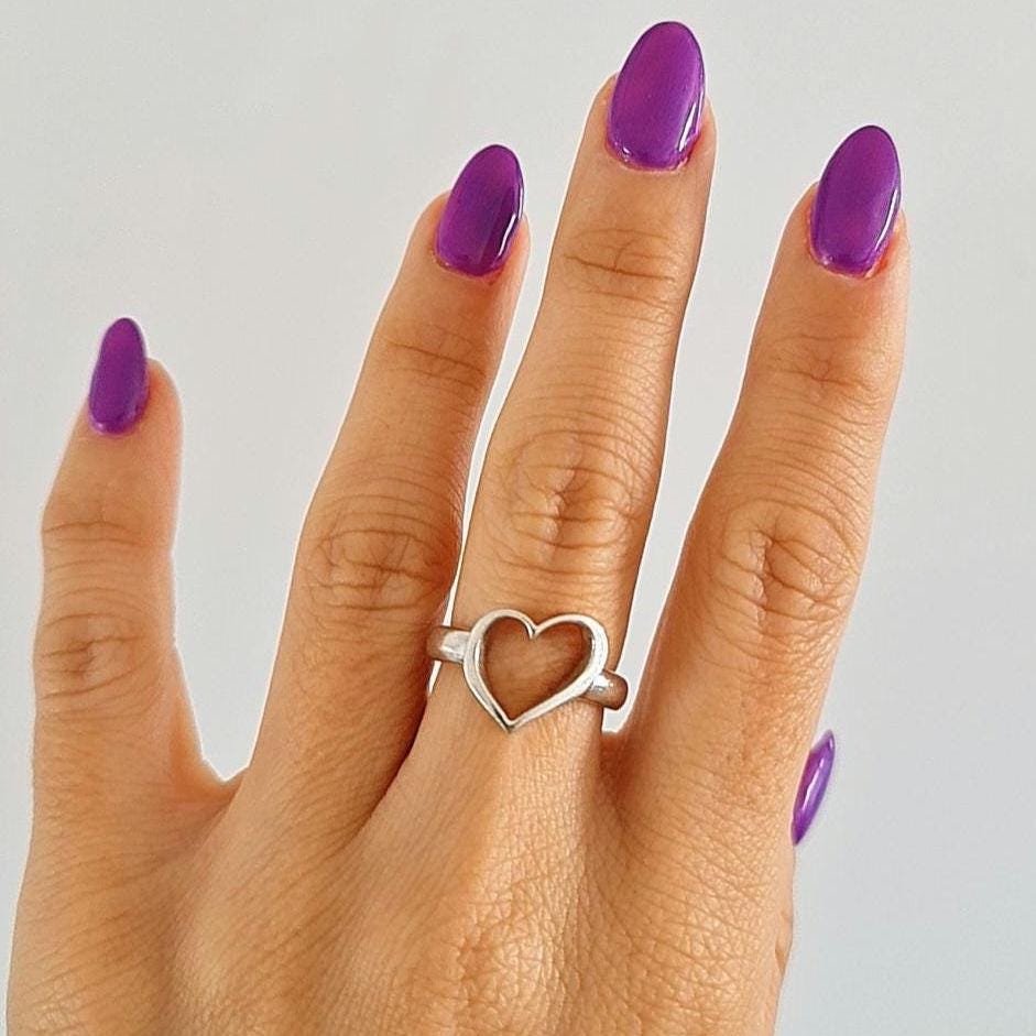 Open Heart Ring Sterling Silver, Minimalist Ring, Geometric