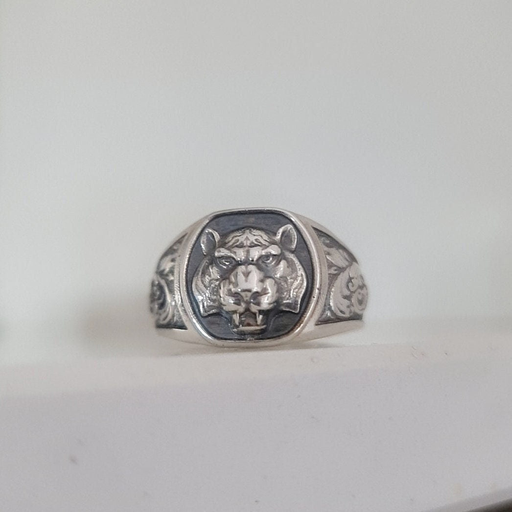 Handmade Tiger Ring: Sterling Silver Gothic Animal Jewelry