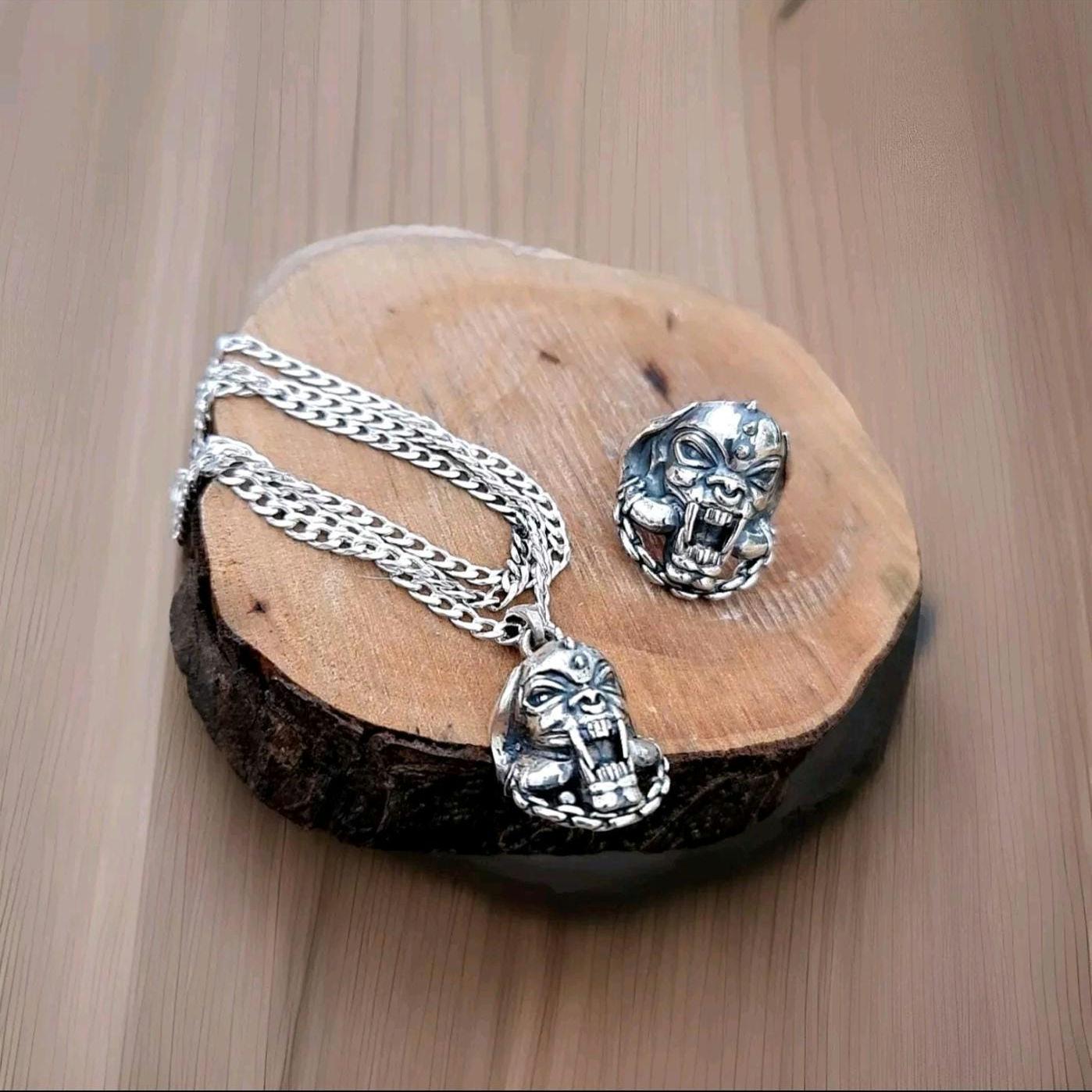 Handmade 925 Silver Motorhead War Pig Ring: Gothic Rockstar Jewelry