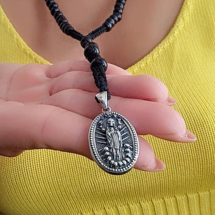 Handmade La Santa Muerte RosaryPendant -Sterling Silver- A Precious Symbol of Belief and Protection -