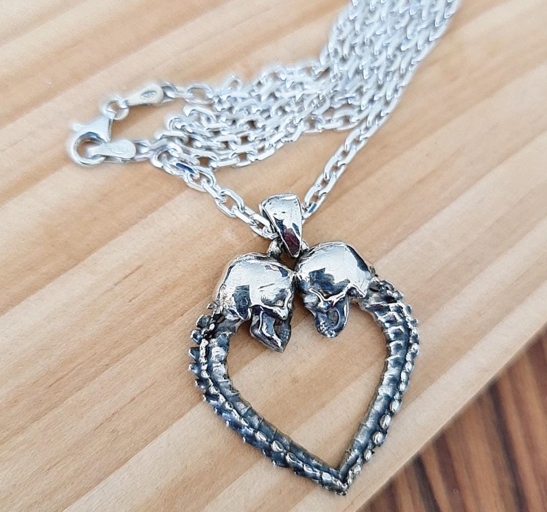 Skull Heart Pendant –Gothic Couple Necklace – – Dark Romance – Till Death Do Us Part