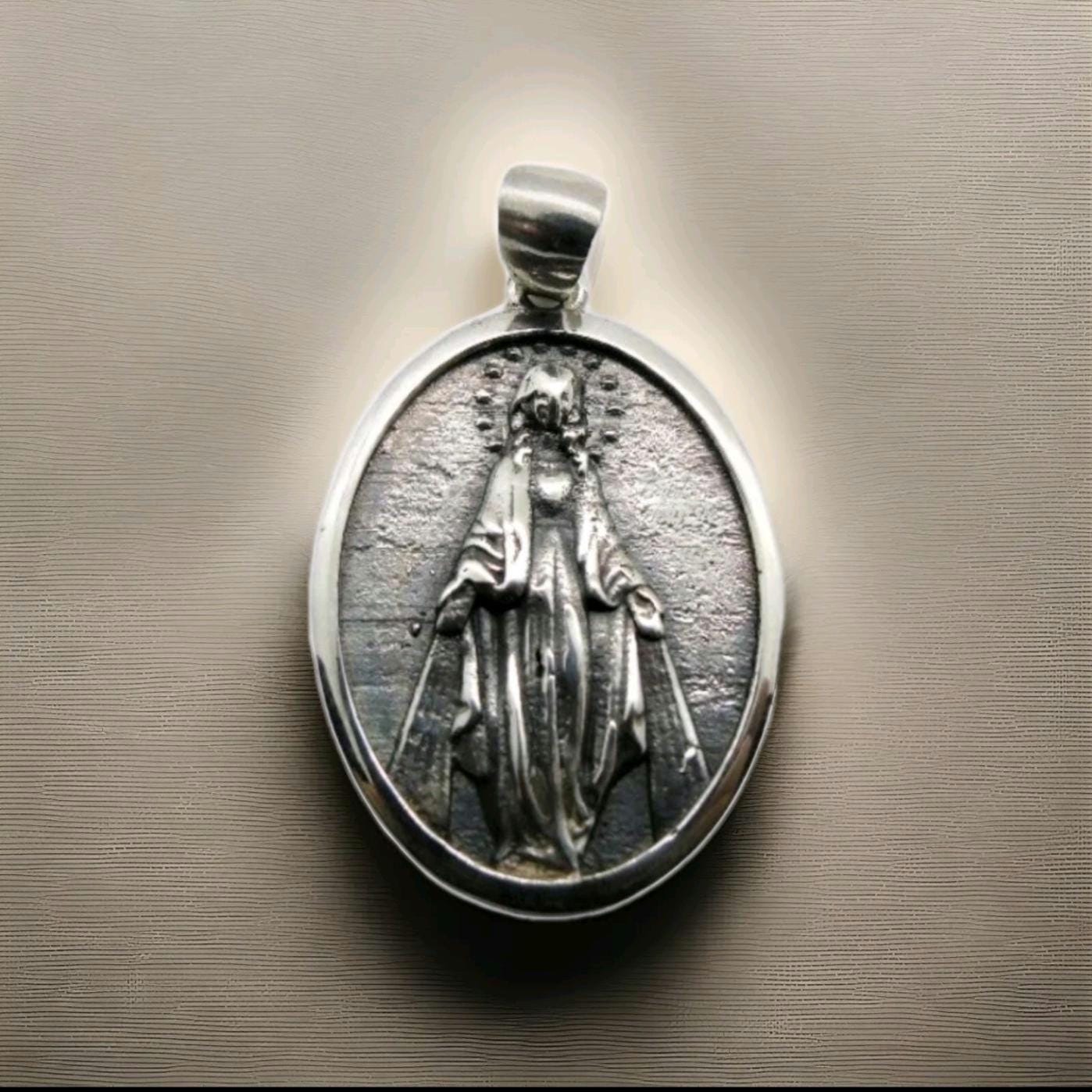 Virgin Mary Pendant - Mother of All - Religious Symbol of Protection Silver Jewelry