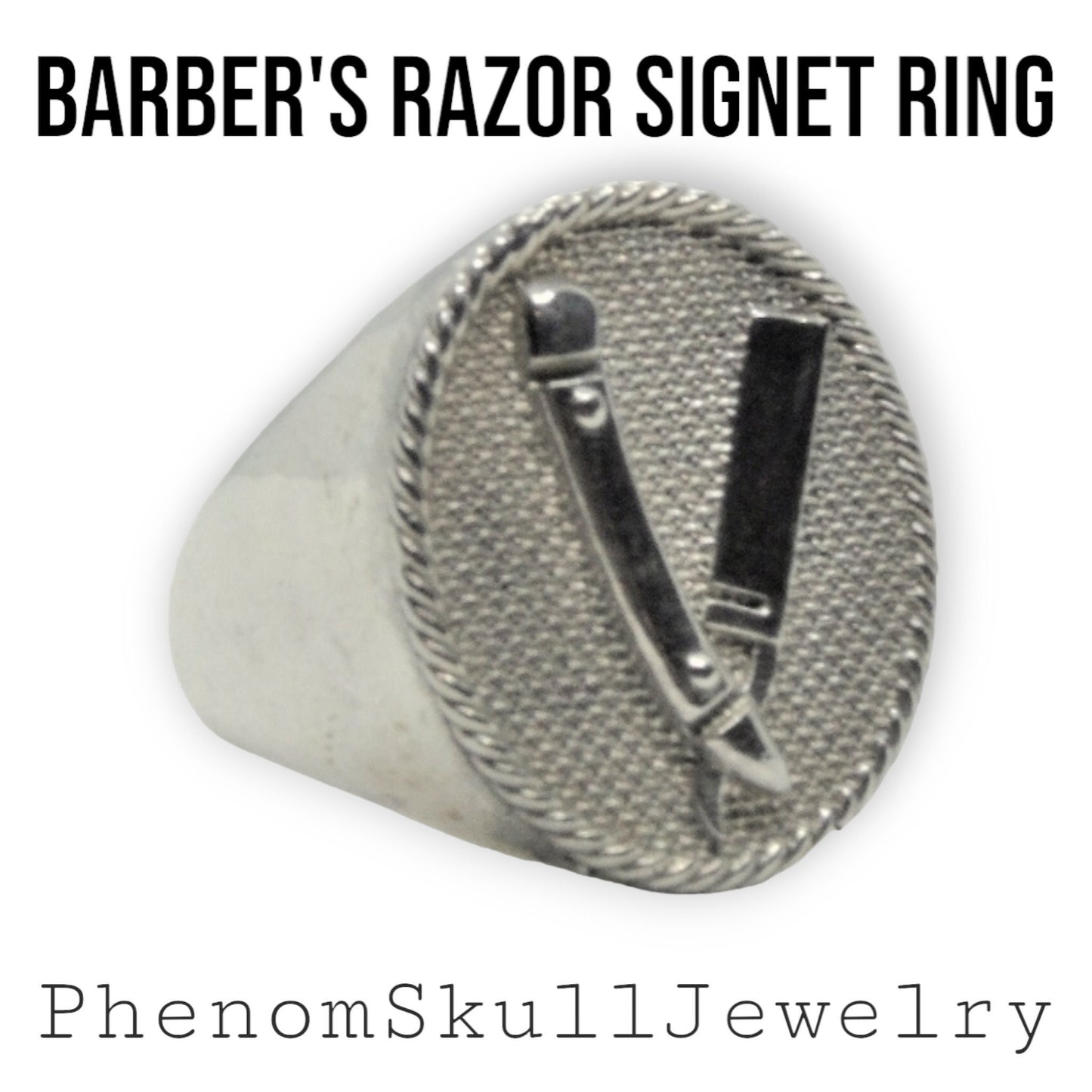 Handmade Sterling Silver Barber Razor Signet Ring - Gothic Style