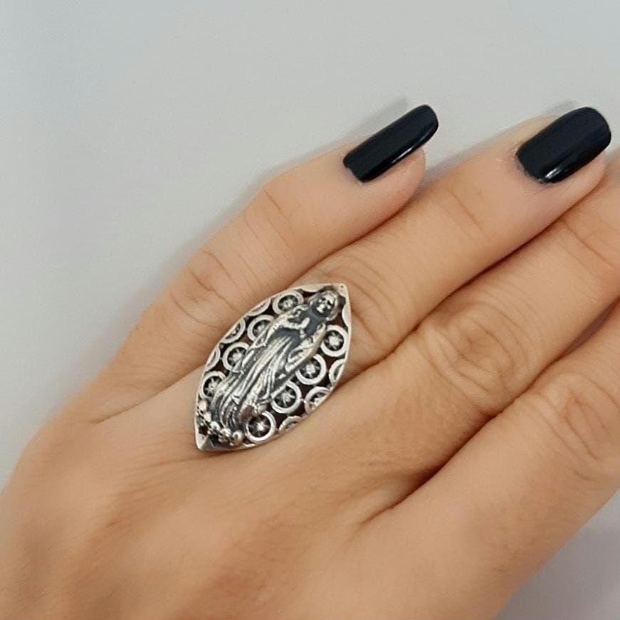Santa Muerte Ring 925 Silver - Handcrafted Santa Muerte Ring -Saint Death Ring with modern pattern
