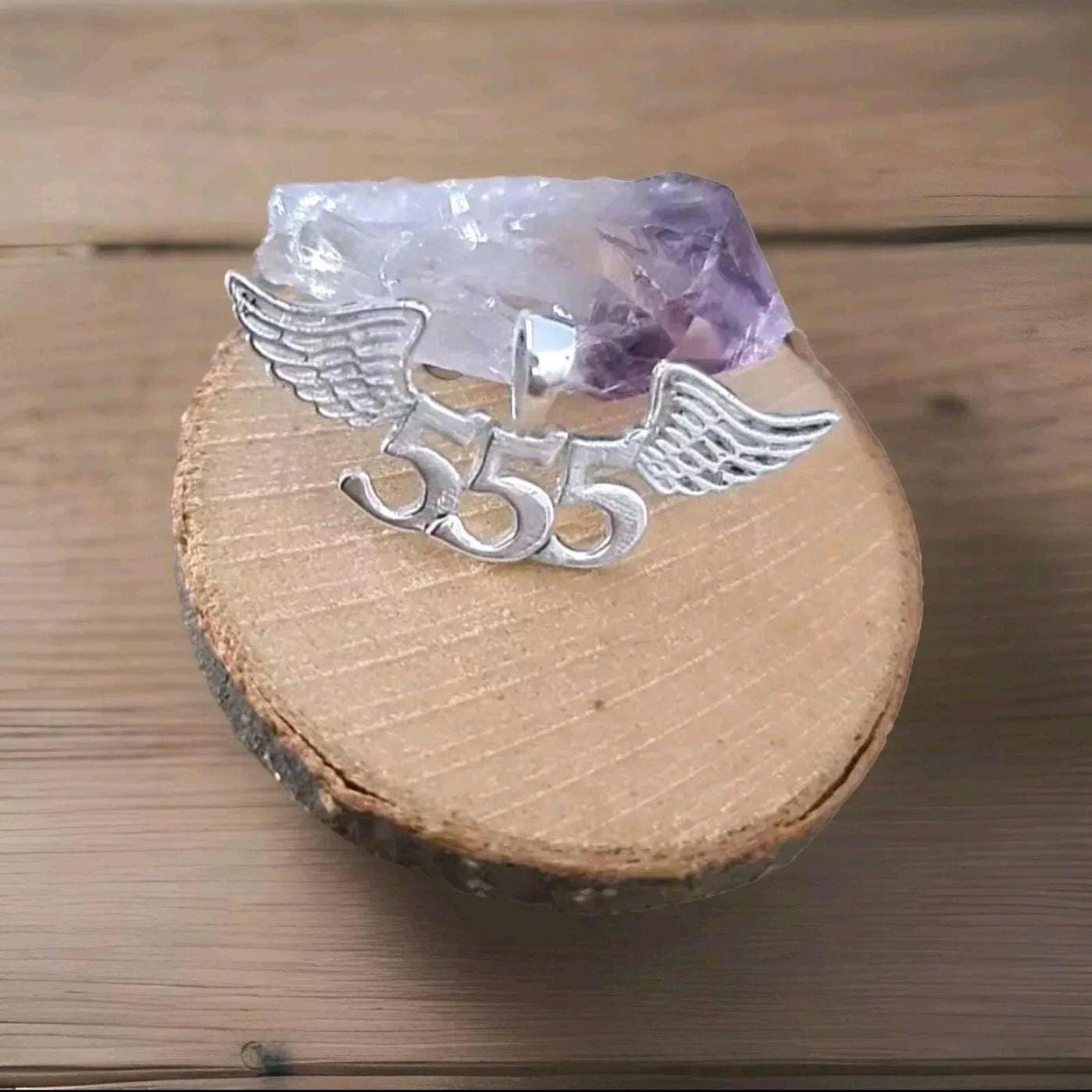 555 Angel Number Sterling Silver Pendant Necklace with Wings