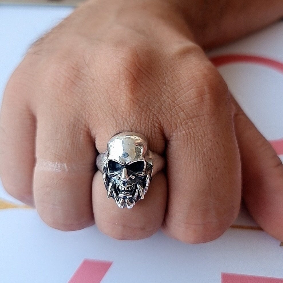 Samurai Japanese Skull Ring Sterling Silver Art, Ancient & Modern Japanese Style