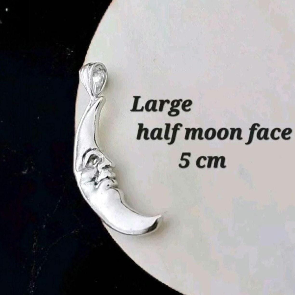 Crescent Moon Face Pendant 925 Sterling Silver - Unique Handcrafted
